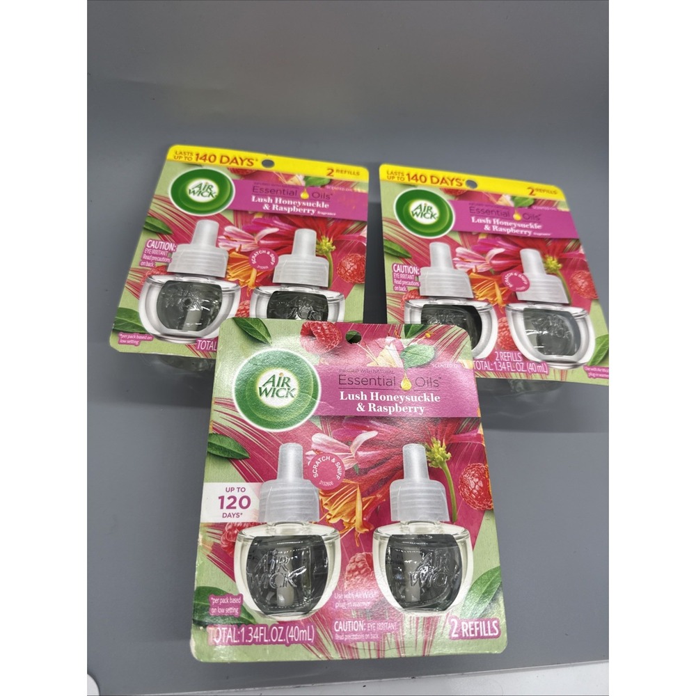 3x Air Wick Limited Edition Essential Oils Refills Lush Honeysuckle & Raspberry
